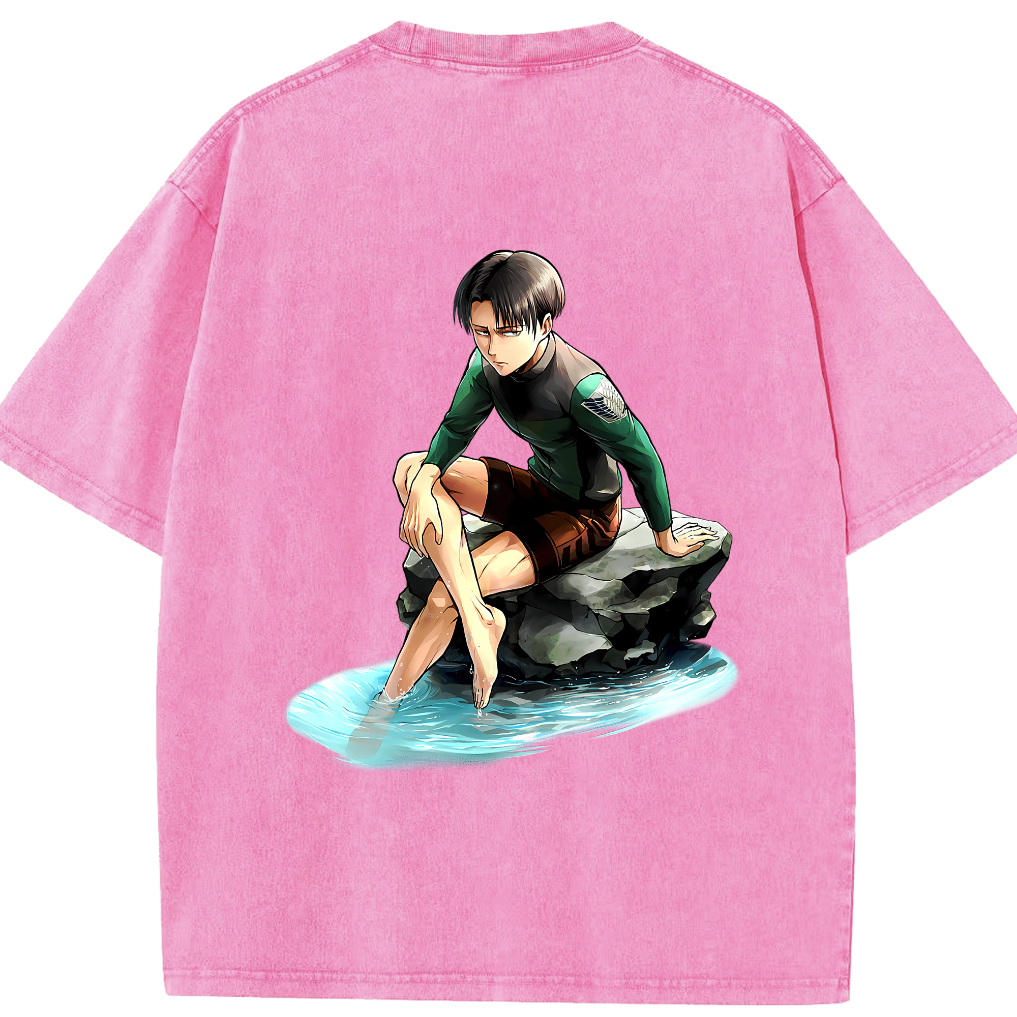 （画像用） 進撃の巨人 リヴァイ·アッカーマン Attack on Titan Levi Ackerman 綿100% ヴィンテージ風 半袖Tシャツ（背面プリント）